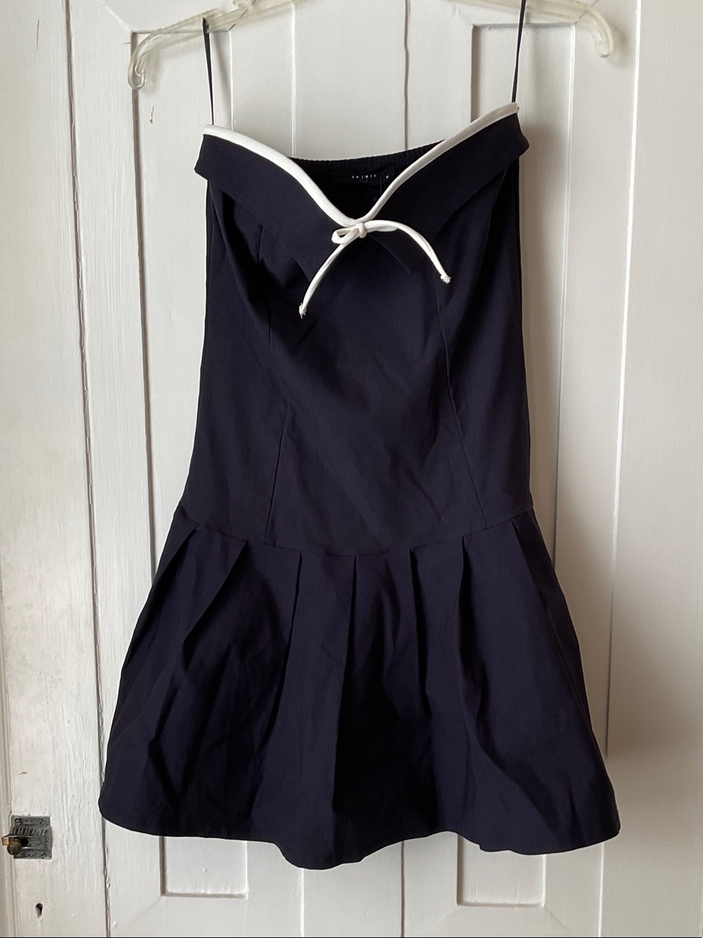 Navy Sailor-Inspired A-Line Dress with White Trim
